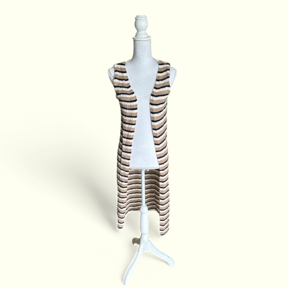 VIGOSS NWT Kampala Striped Sleeveless Open Weave Duster Cardigan Size Small - Picture 1 of 4